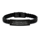 Funny Principal Gifts, Interlaced Leather Bracelet, 'I'm A Tattooed Principal' Quote, Birthday Unique Gifts from Friends, Gifts for Principal - Image 1